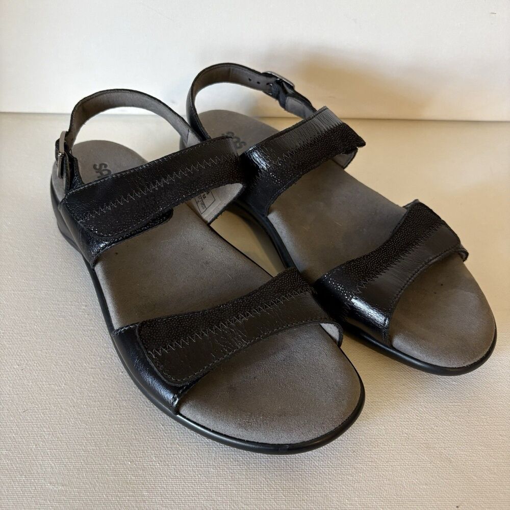 SAS Nudu Midnight Black Adjustable Slingback Comfort Sandal Women's Size 8 M